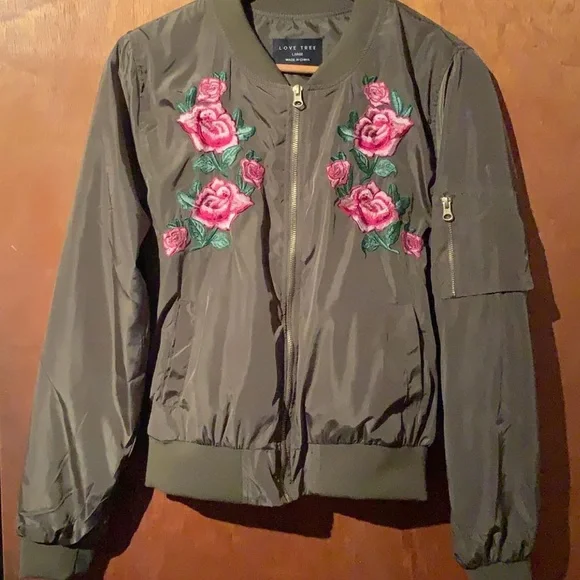 Forever 21 Jackets Coats L Forever Olive Floral Bomber